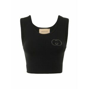 NWT GUCCI - Jersey Top Black Logo Sz L 100% Authentic